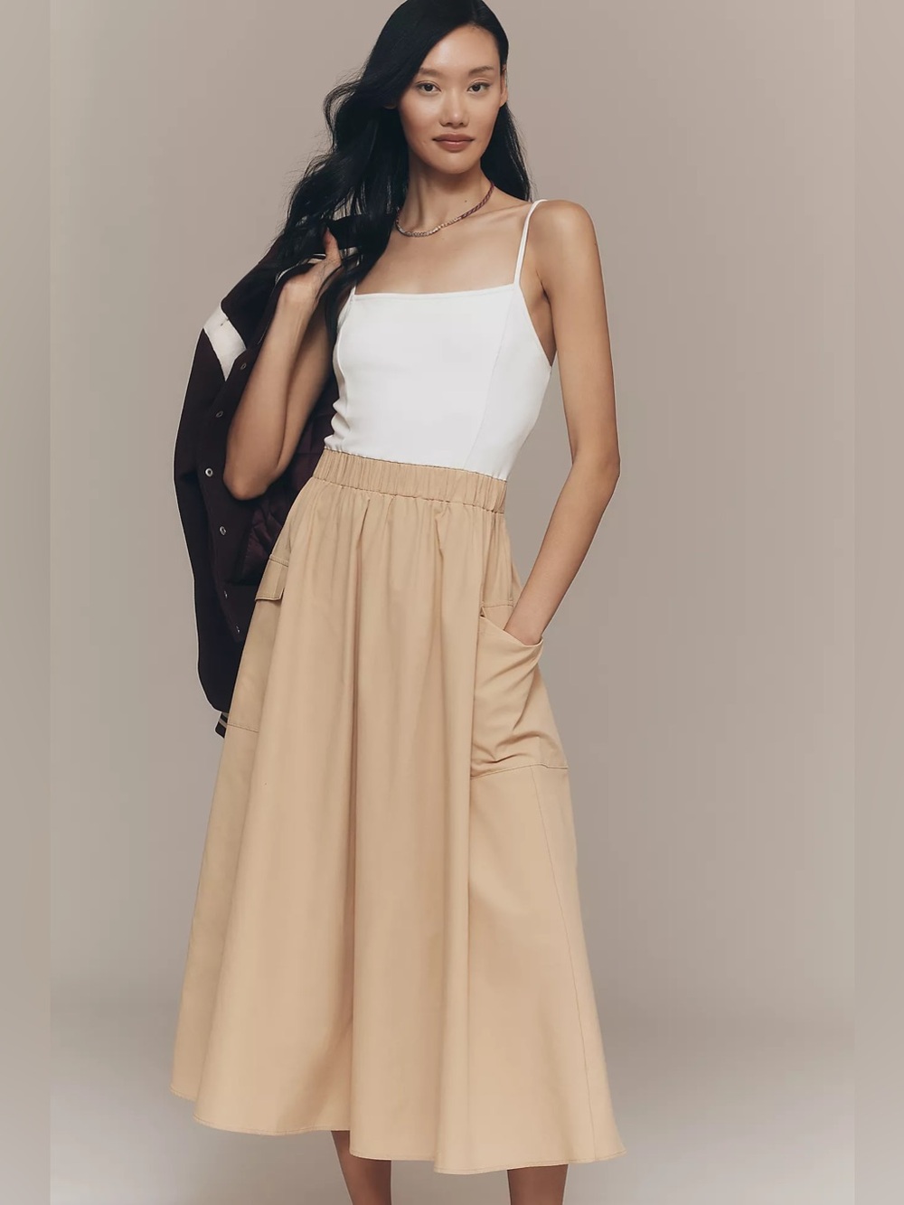 Anthropologie Cargo A-Line Midi Dress in beige